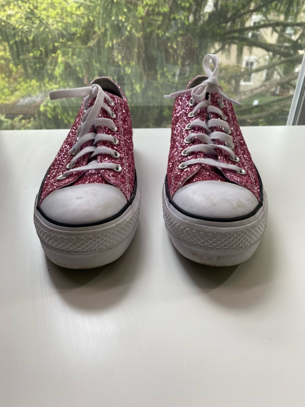 Pink Glitter Low-Top Platform Sneakers - Picture 4 of 10